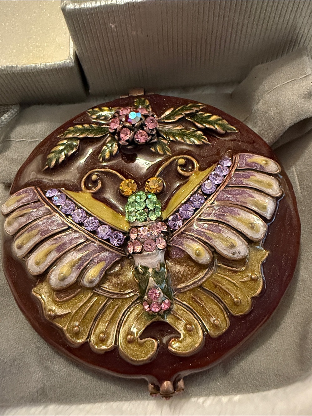 Beautiful Embellished Butterfly Compact Mirror in Burgundy and Gold